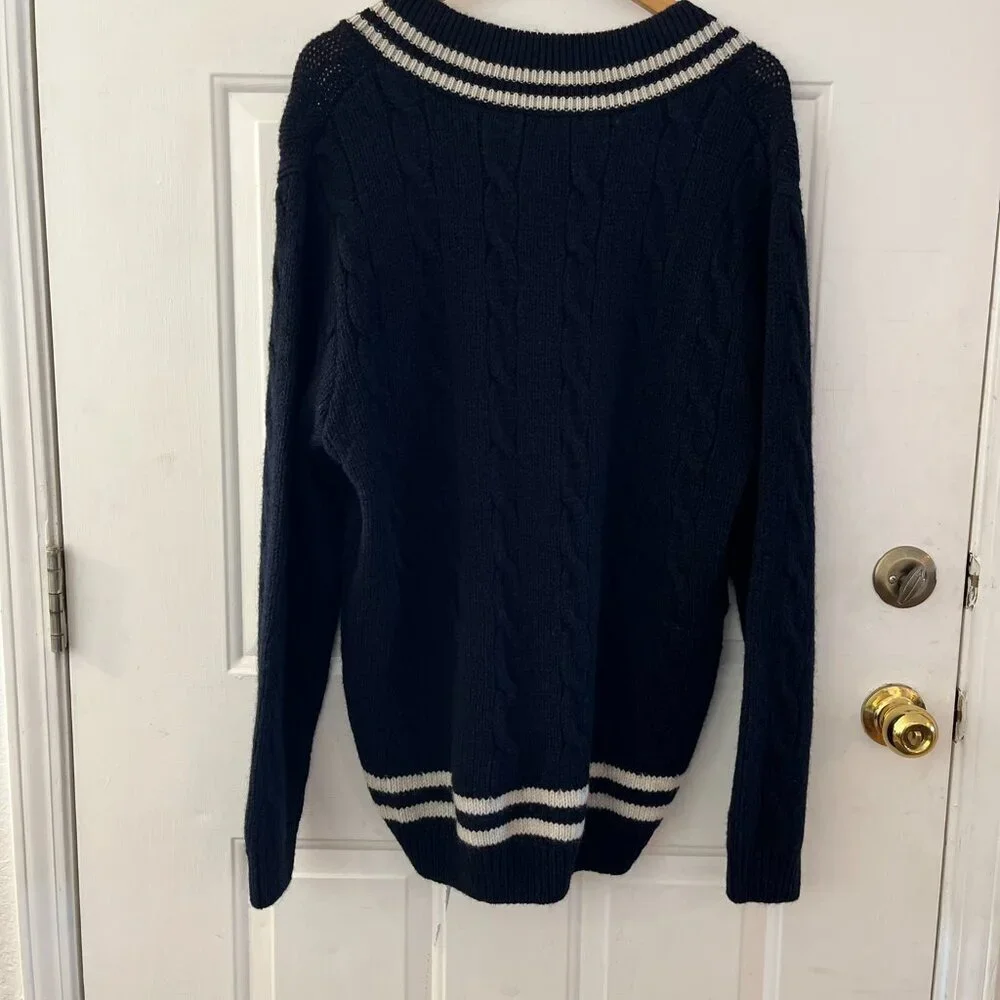 Brandy Melville Oversized V-Neck Knit Preppy-Academia-Varsity Wool Sweater